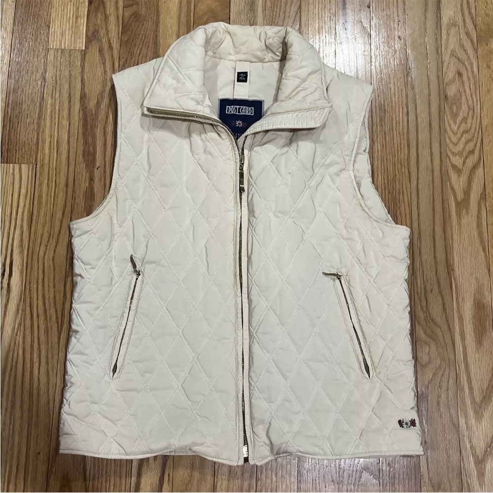 Post Card Italy Womens Light Yellow  Winter Vest ,Stand up Collar Zip Front 12